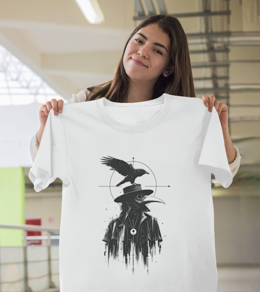 Plague Doctor With Raven Gothic Minimalist Short Sleeve T-Shirt