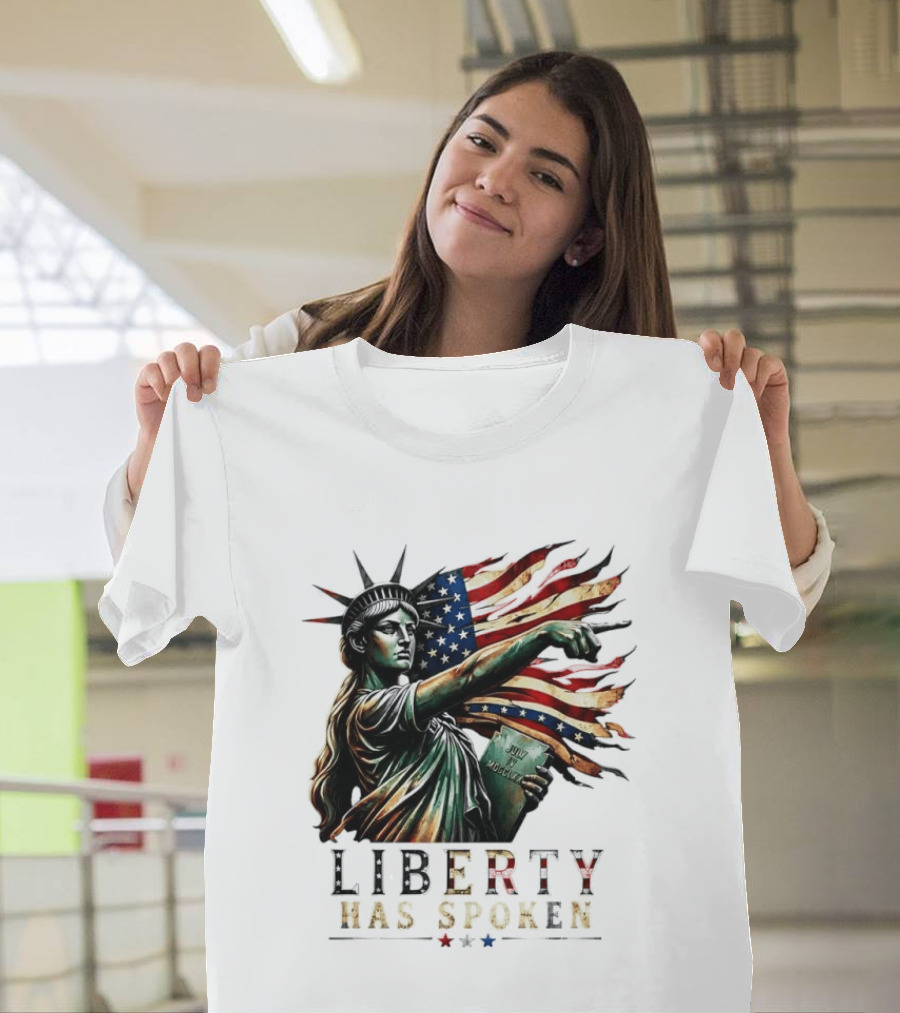 Sophia Cunningham Liberty Has Spoken Statue Of Liberty Pointing July Freedom Flag T-Shirt