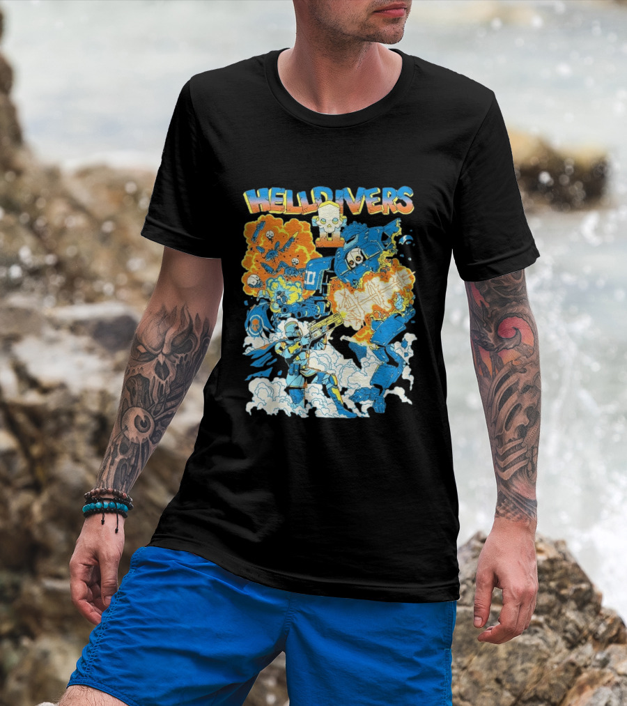 Helldivers 2 Explosive Battle Remember Outpost 32 Retro Skull Warfare T-Shirt