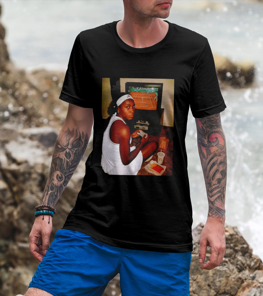 Coco Gauff Playing Retro Tennis Video Game With McDonald's Snacks T-Shirt