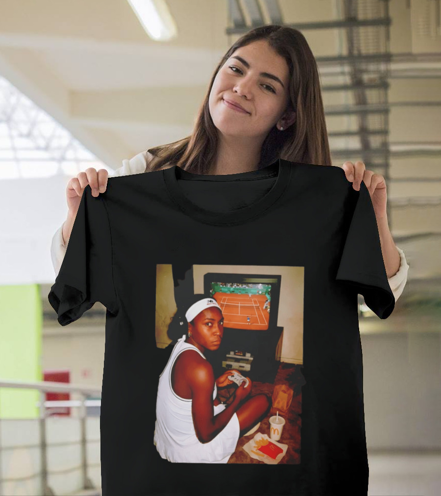Coco Gauff Playing Retro Tennis Video Game With McDonald's Snacks T-Shirt