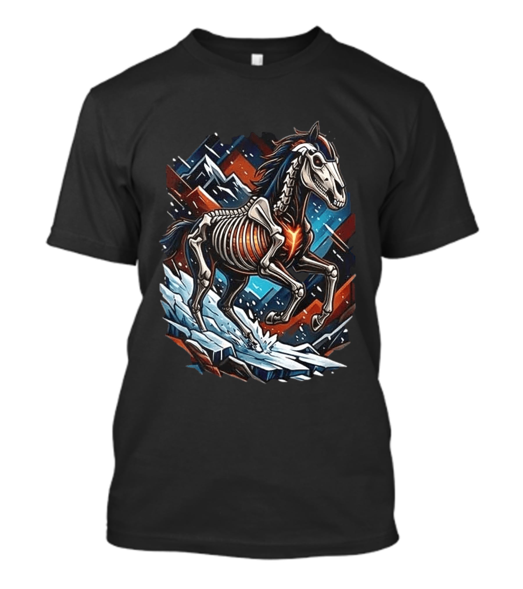 Denver Broncos Runs In My Blood Skeleton Horse And Mountains T-Shirt