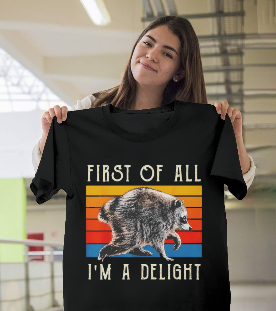 Jimothy Raccoon First Of All I'm A Delight Famous Seattle Trash Panda Colorful Stripes T-Shirt