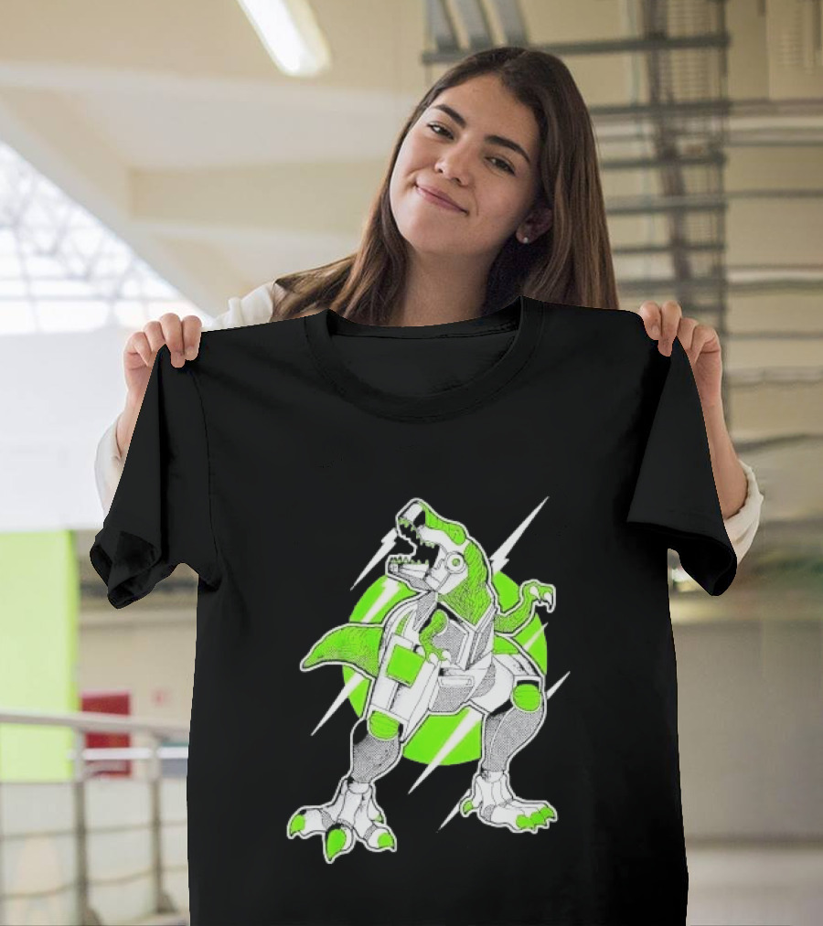 Robo Rex Neon Green Cybernetic Dinosaur Tech Science Fiction High Voltage T-Shirt