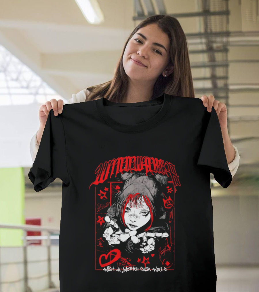 Windwaker Wish A Mfer Would Red And Black Graphic With Stars And Peace T-Shirt