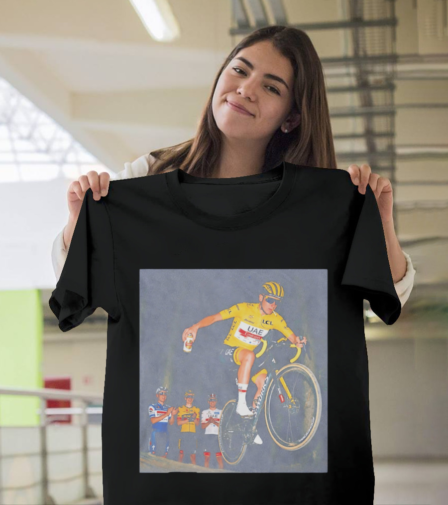 Tadej Pogačar UAE Emirates Cycling Team With Beer Can Stunt T-Shirt
