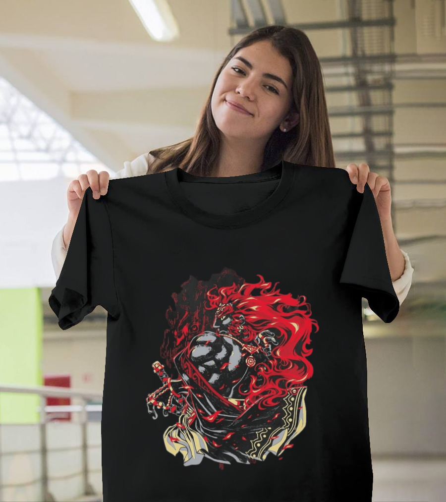 The Legend Of Zelda The Devourer Of Tomorrow Flamboyant Musketeer Warrior With Cape And Fiery Red Hair T-Shirt