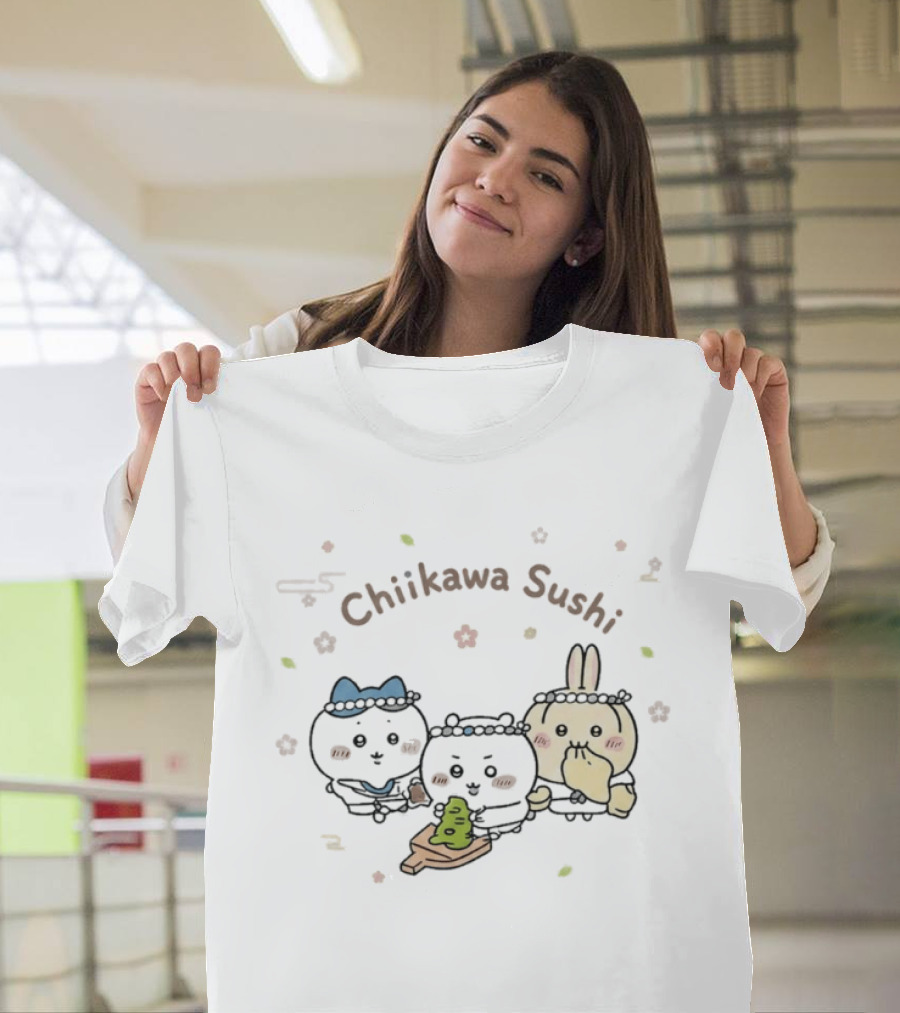 Chiikawa Sushi Chef Kawaii Hachiware Characters Eating T-Shirt