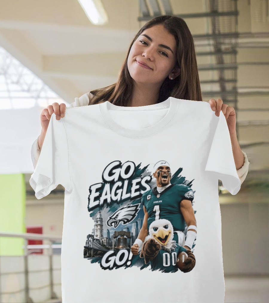 Go Eagles Go Philadelphia Eagles Jalen Hurts Swoop Football Skyline T-Shirt