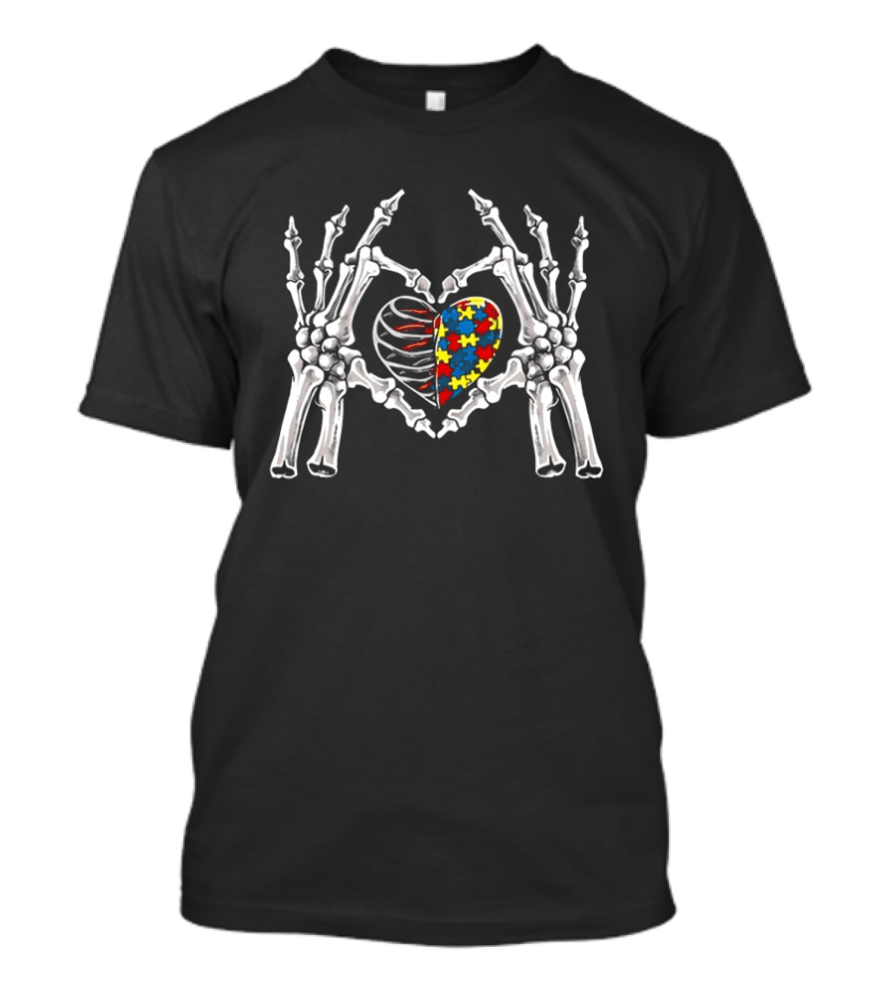 Autism Awareness Gothic Skull Hand Heart Puzzle Halloween 2026 T-Shirt