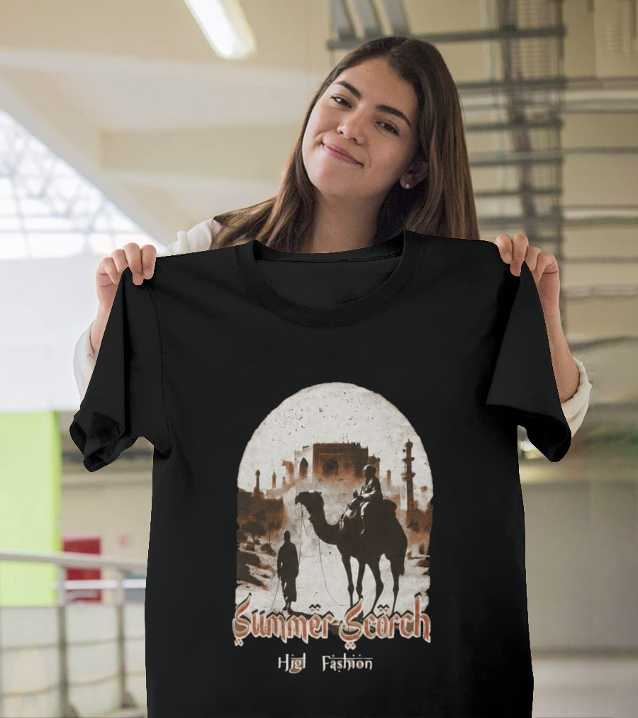 Summer Scorch High Fashion Camel Caravan Desert Scene T-Shirt