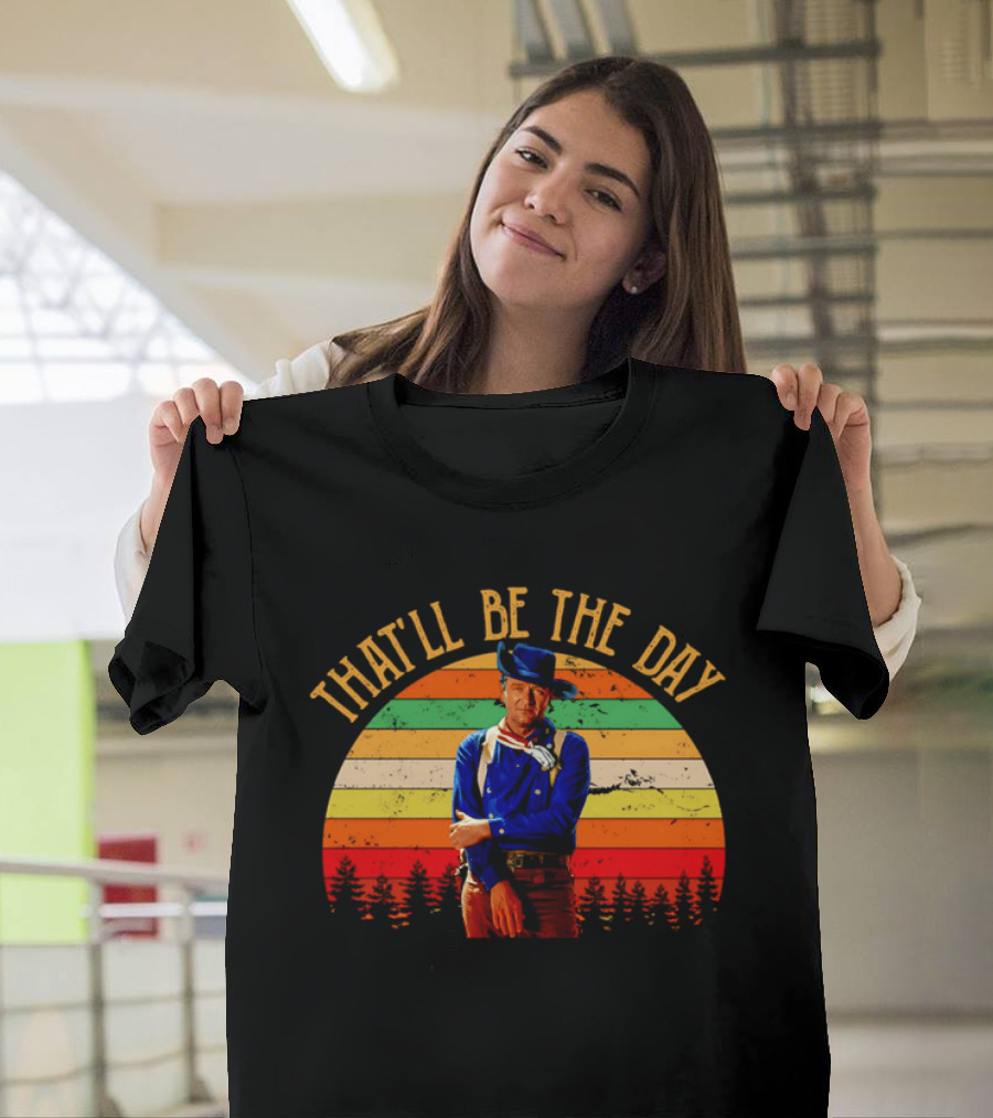 John Weyne That'll Be The Day Vintage Western Style Striped Sunset T-Shirt