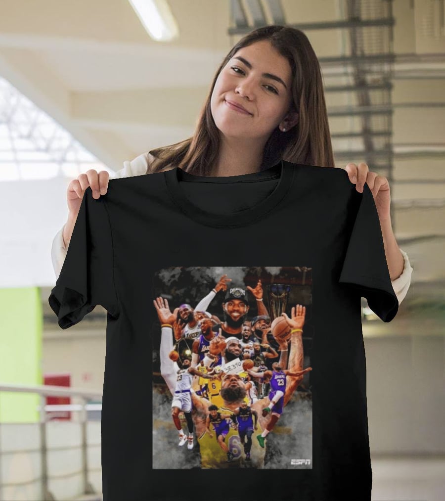 LeBron James Los Angeles Lakers ESPN Championship Highlights And Career Achievements T-Shirt