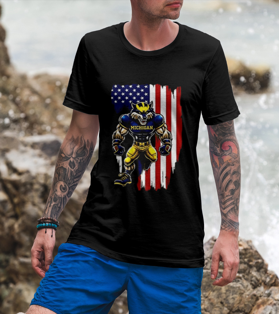Michigan Wolverines We The People USA Flag Wolverine T-Shirt
