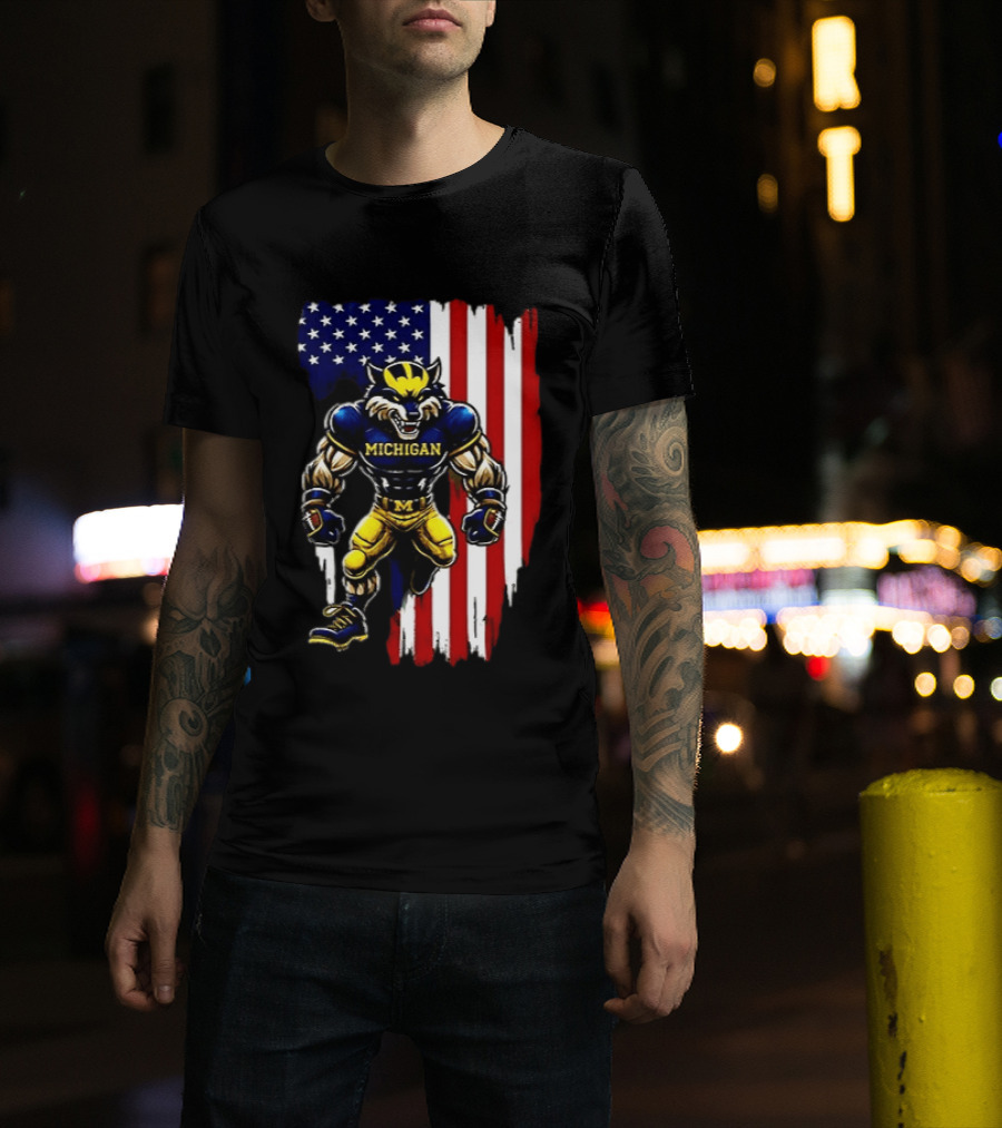 Michigan Wolverines We The People USA Flag Wolverine T-Shirt