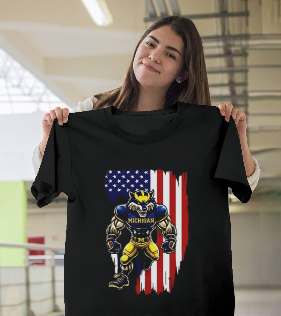 Michigan Wolverines We The People USA Flag Wolverine T-Shirt