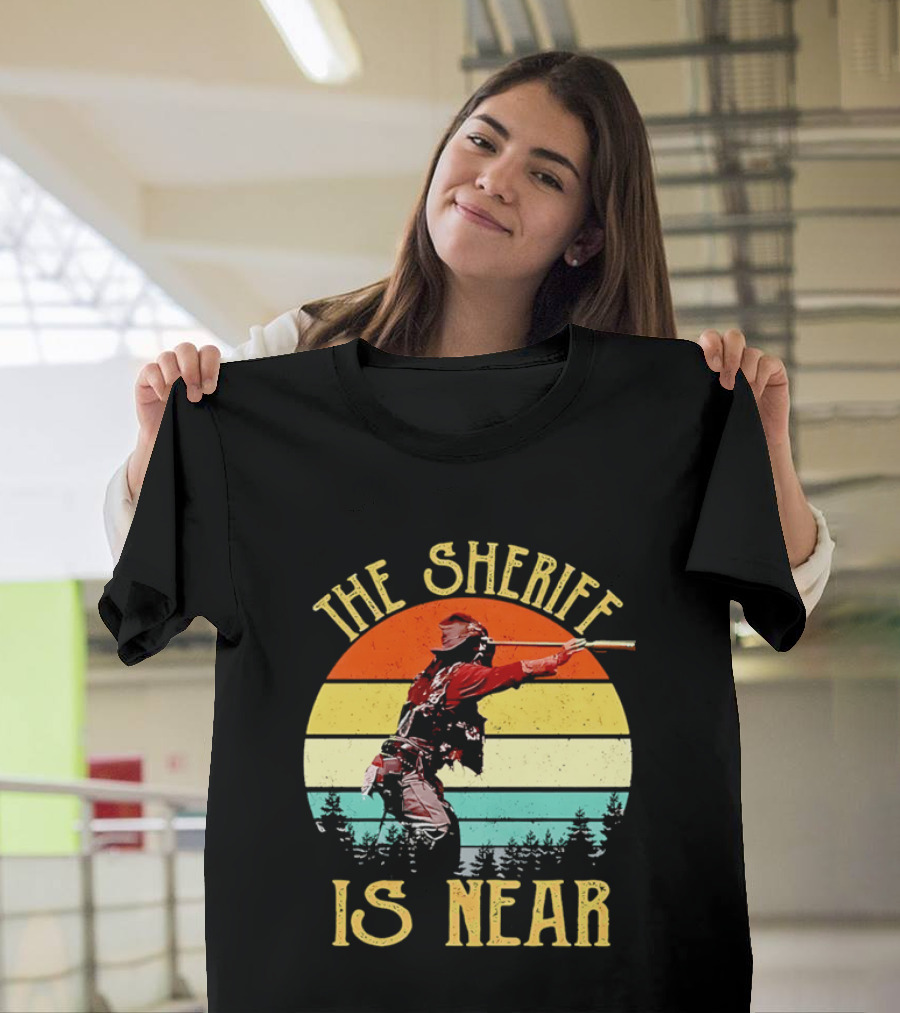 The Sheriff Is Near Western Cowboy Retro Sunset T-Shirt
