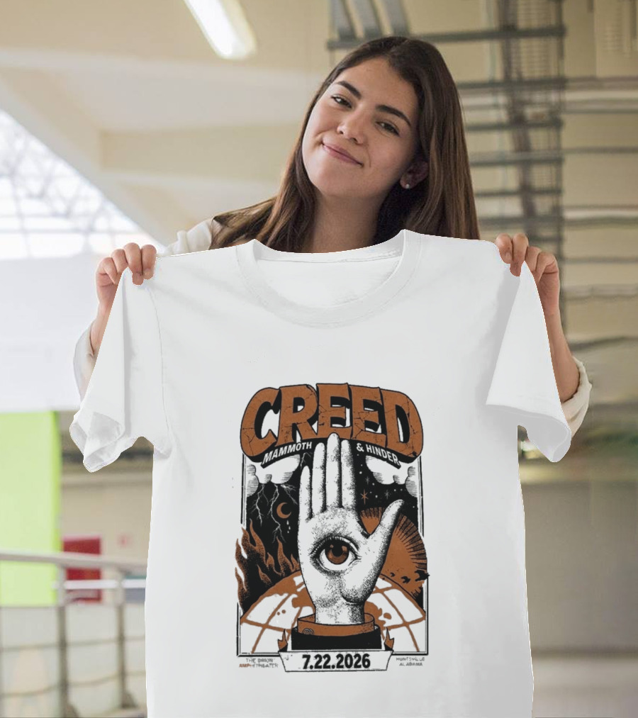 Creed Huntsville Alabama 2026 Event Orion Amphitheater July 22 Eye In Hand T-Shirt