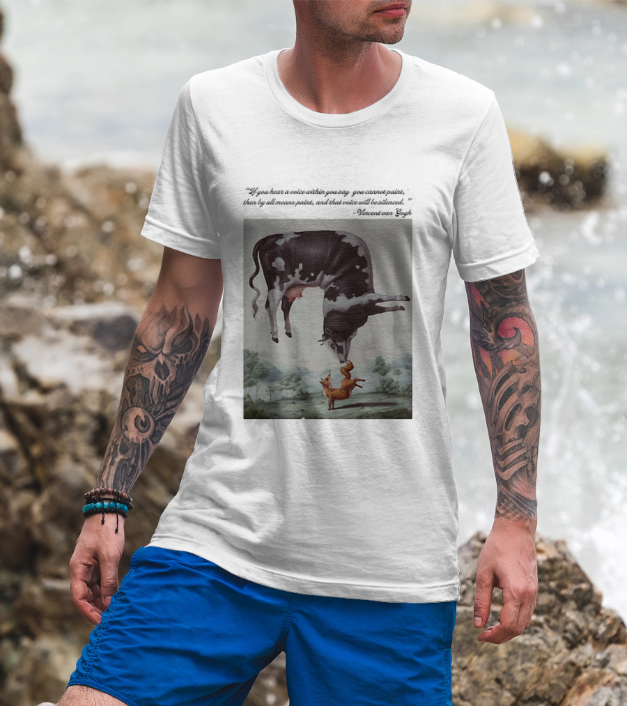 Vincent Van Gogh Quote With Inverted Cow And Fox Scene T-Shirt