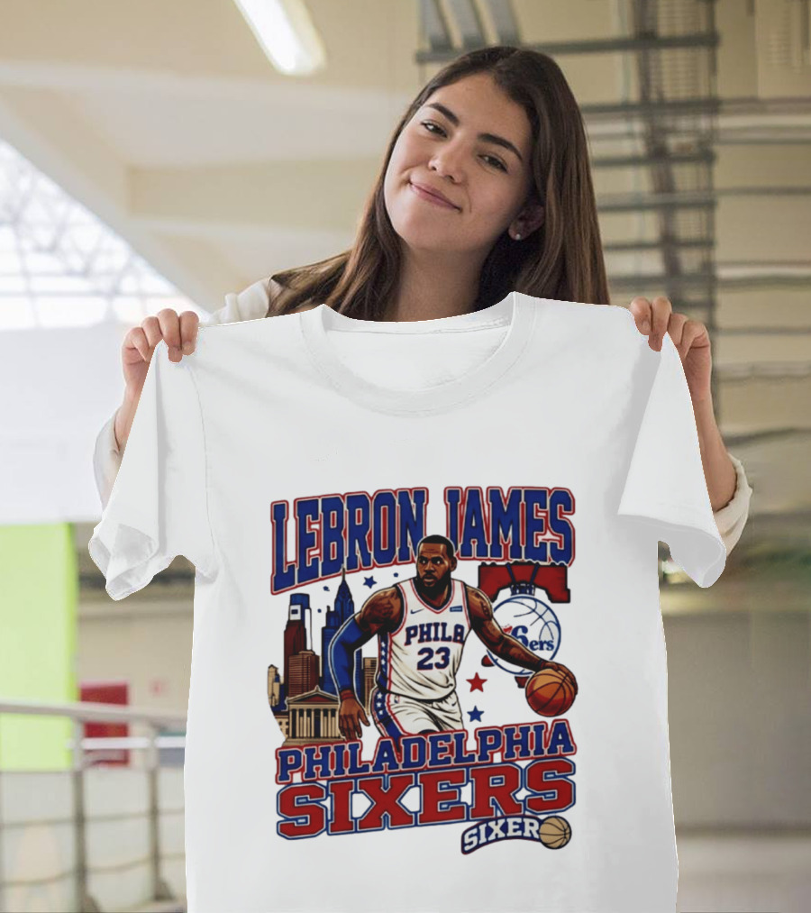 LeBron James Philadelphia Sixers No 23 Jersey Cityscape Basketball T-Shirt