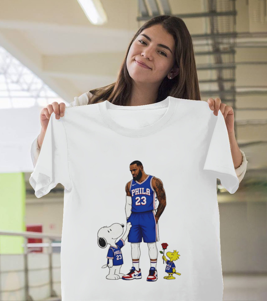 Philadelphia 76ers LeBron James With Snoopy And Woodstock 2026 T-Shirt