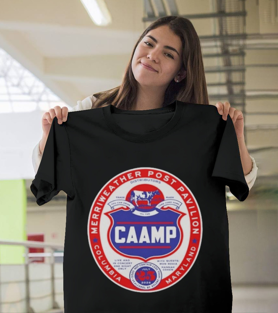 Merriweather Post Pavilion Caamp 2026 Columbia Maryland Concert With Mon Rovio And Hannah Cohen T-Shirt