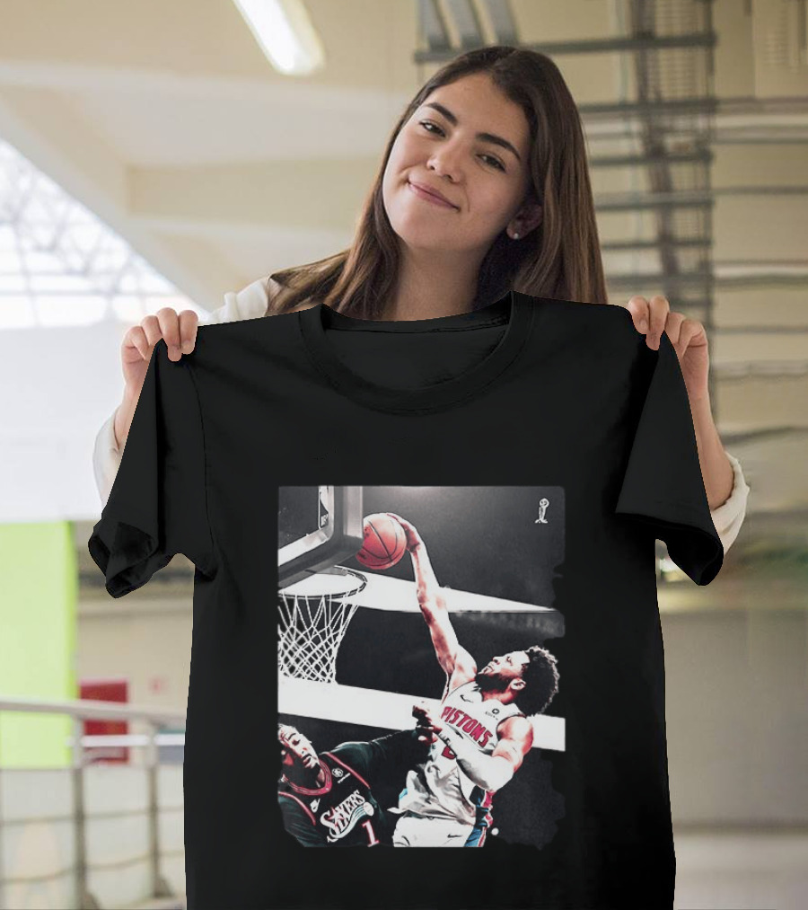 Pistons Cade Cunningham Slam Dunk Vs 76ers Andrei Drummond NBA Action T-Shirt