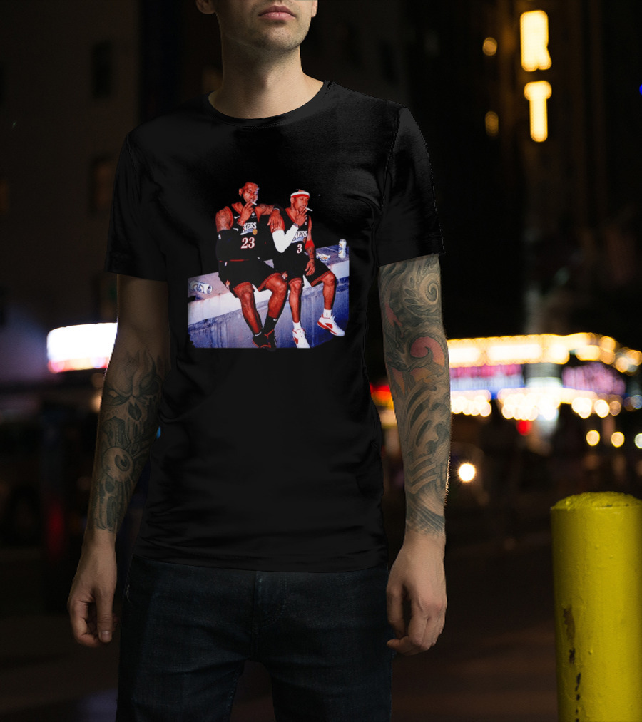 LeBron James Allen Iverson Smoking Philadelphia 76ers Skyline T-Shirt