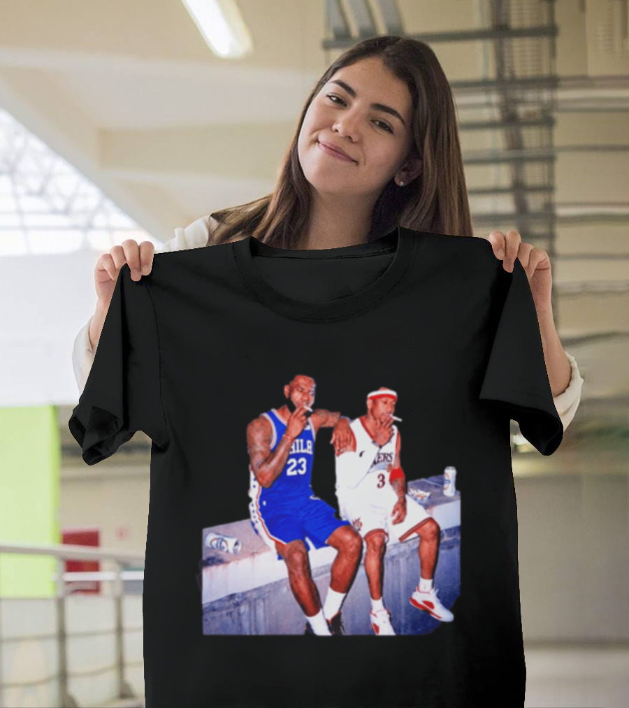 LeBron James Allen Iverson Philadelphia 76ers Smoking Scene Vintage NBA T-Shirt