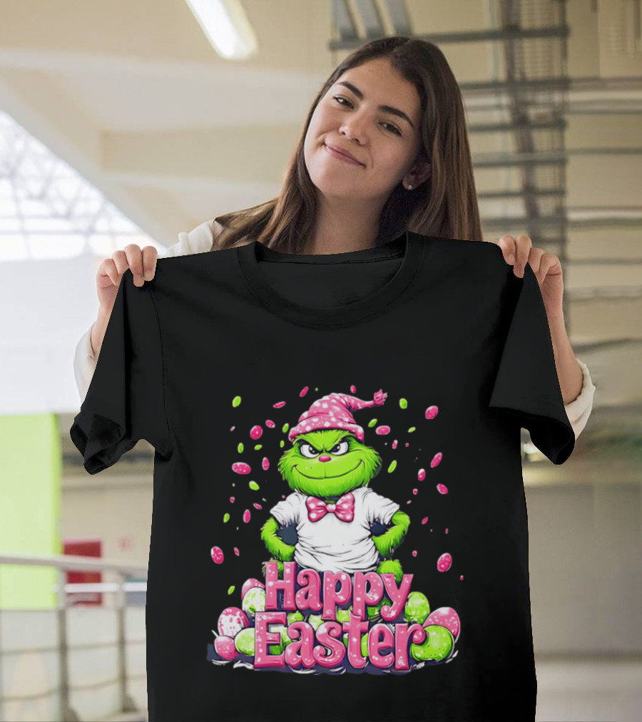 Happy Easter Grinch In Festive Hat With Colorful Eggs T-Shirt