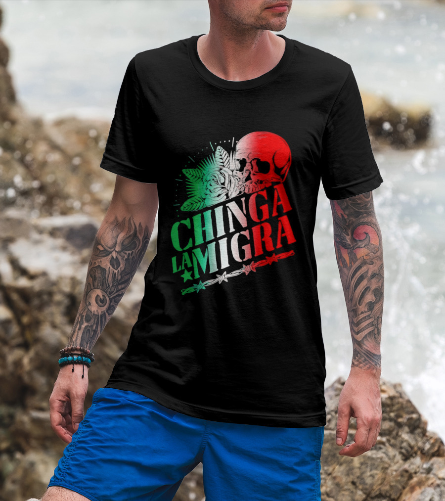 Chinga La Migra Skull Rose Immigration Reform T-Shirt