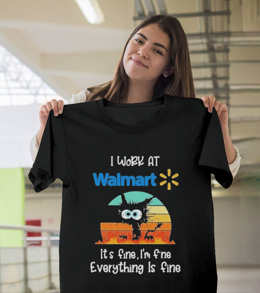 I Work At Walmart Its Fine Im Fine Everything Is Fine Emoji Wall Crack Puzzle T-Shirt