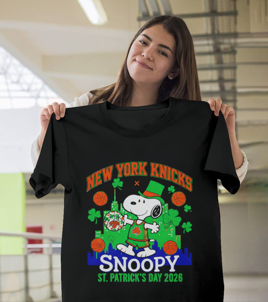 New York Knicks Snoopy St Patrick's Day 2026 Celebration T-Shirt