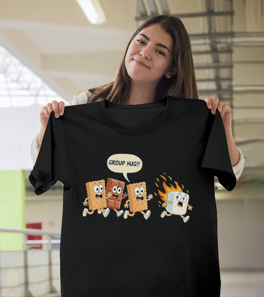 S'mores Cartoon Group Hug Chocolate Graham Cracker Marshmallow Fun T-Shirt