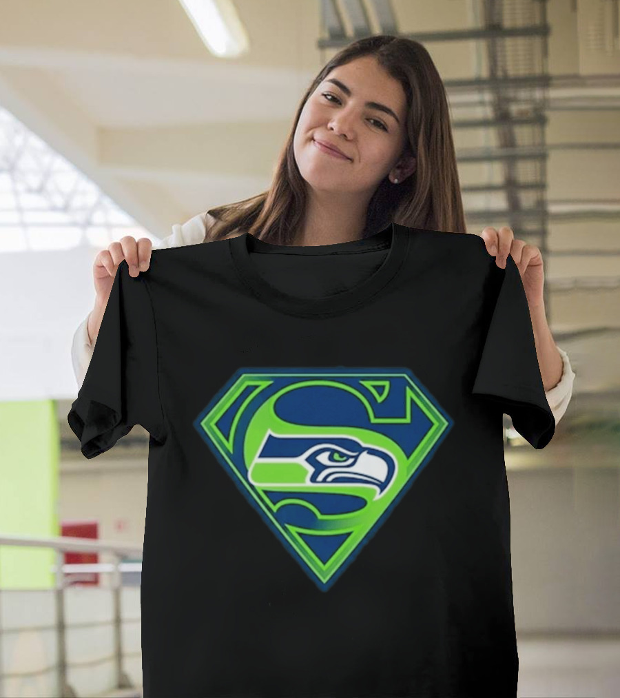 Seattle Seahawks Superman Logo S Symbol Fusion T-Shirt