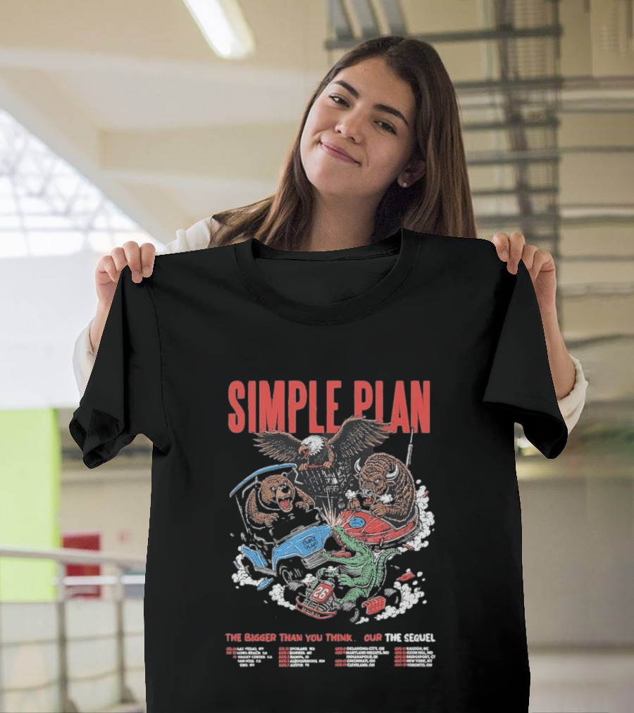 Simple Plan The Bigger Than You Think Tour 2026 Dates The Sequel Animals And Car Racing T-Shirt