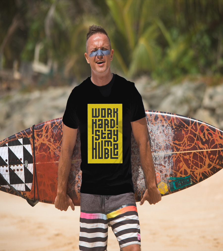 Work Hard Stay Humble Motivational Yellow And Black T-Shirt
