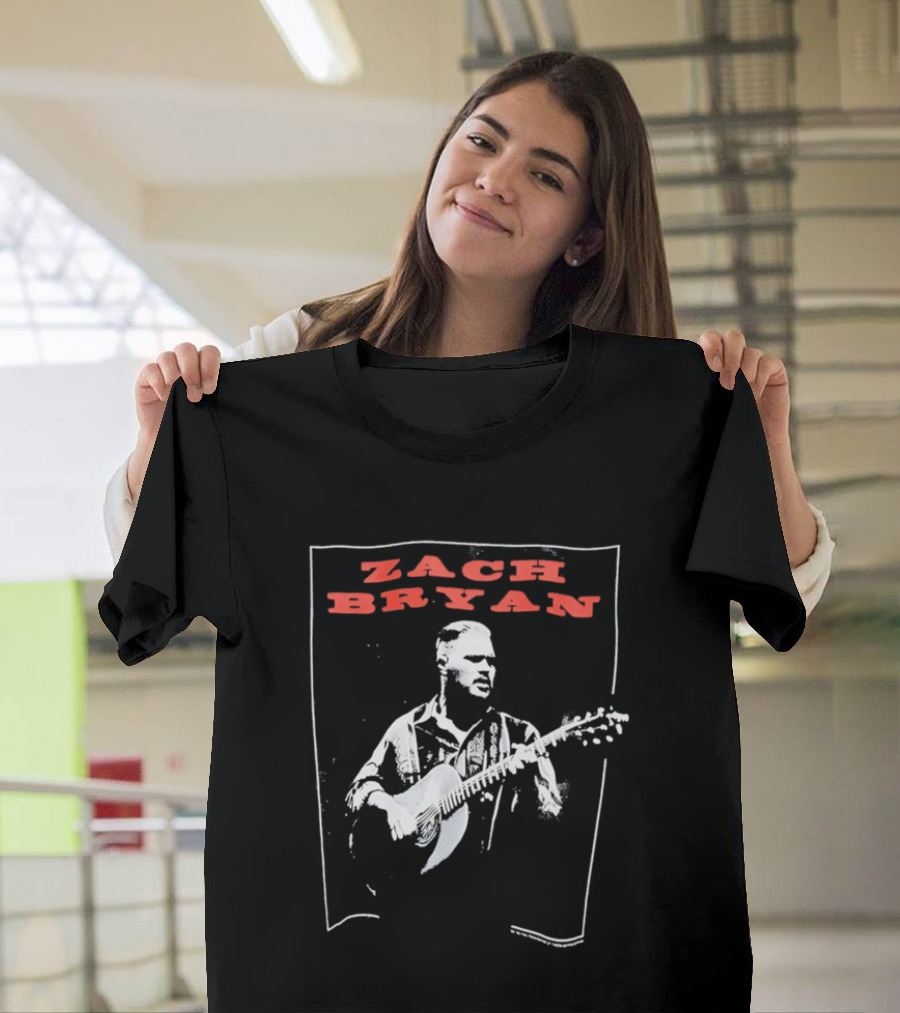 Zach Bryan Guitar Performance Black And White T-Shirt