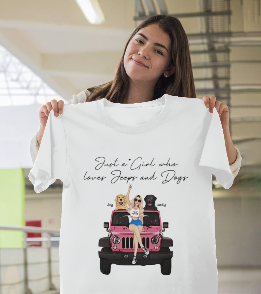 Just A Girl With Joy And Lucky Enjoying Jeeps And Dogs T-Shirt