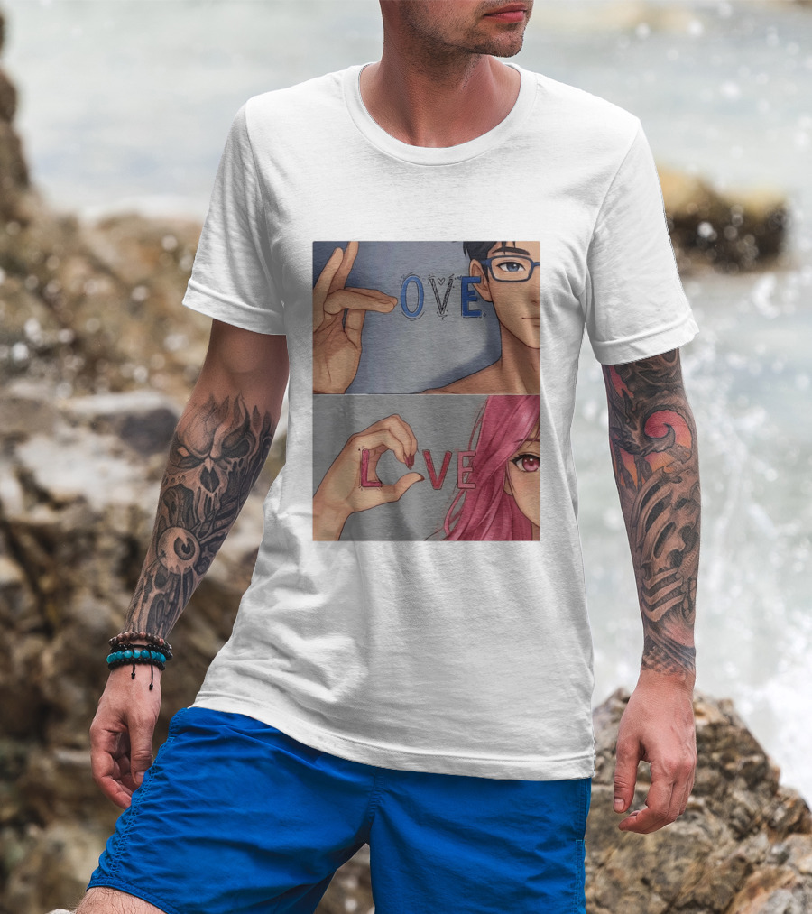 Love Love Anime Couple Hand Gesture T-Shirt