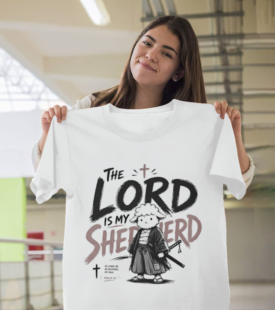 The Lord Is My Shepherd Samurai Sheep Christian Cross T-Shirt