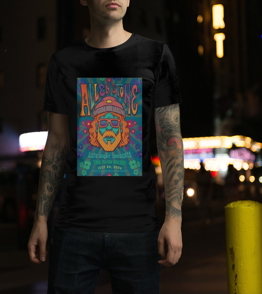 Allen Stone Fishers Indiana Late Night Thoughts The Band Memo July 26 2026 Nickel Plate District Amphitheater T-Shirt