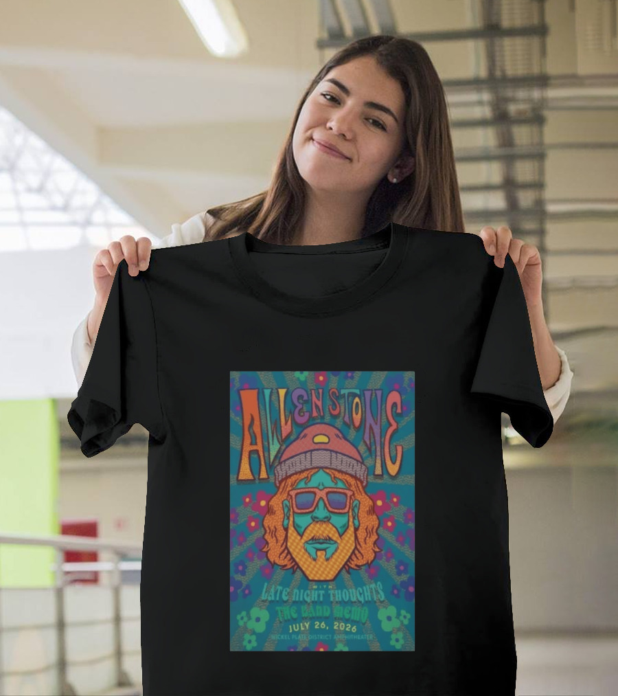 Allen Stone Fishers Indiana Late Night Thoughts The Band Memo July 26 2026 Nickel Plate District Amphitheater T-Shirt