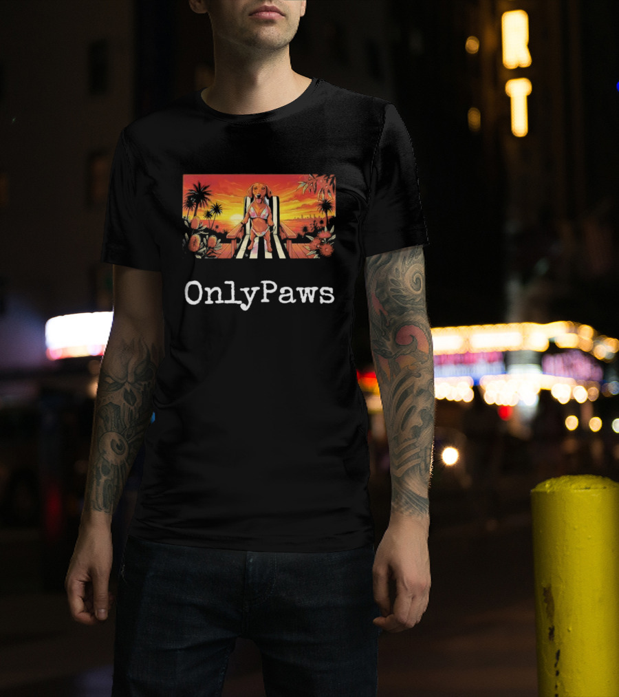 Beach Vibes Dachshund OnlyPaws Sunset Scene T-Shirt