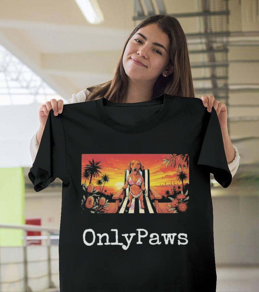Beach Vibes Dachshund OnlyPaws Sunset Scene T-Shirt