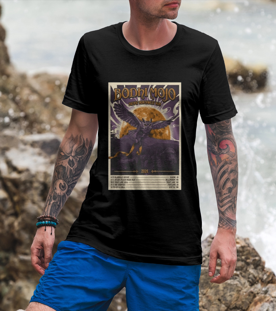Bodhi Mojo Pacific Northwest Run 2026 Tour Owl Illustration Dates And Locations T-Shirt