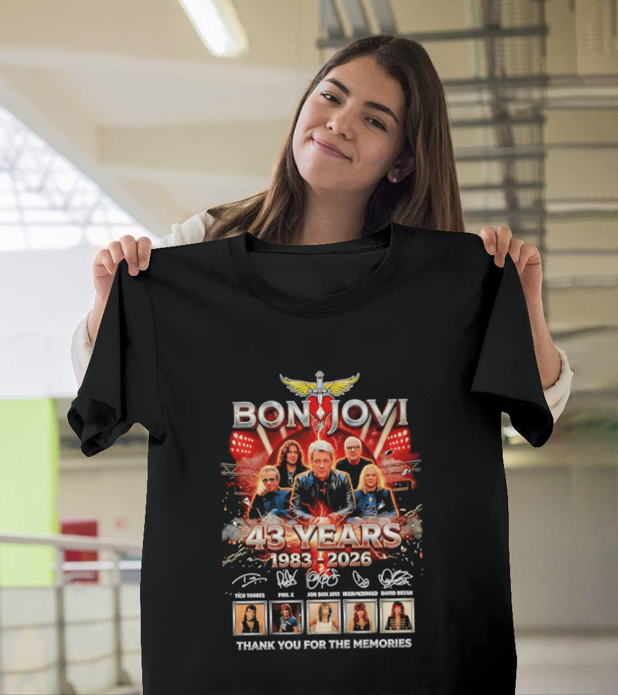 Bon Jovi 43 Years Celebration 1983 2026 Thank You For The Memories Signatures T-Shirt