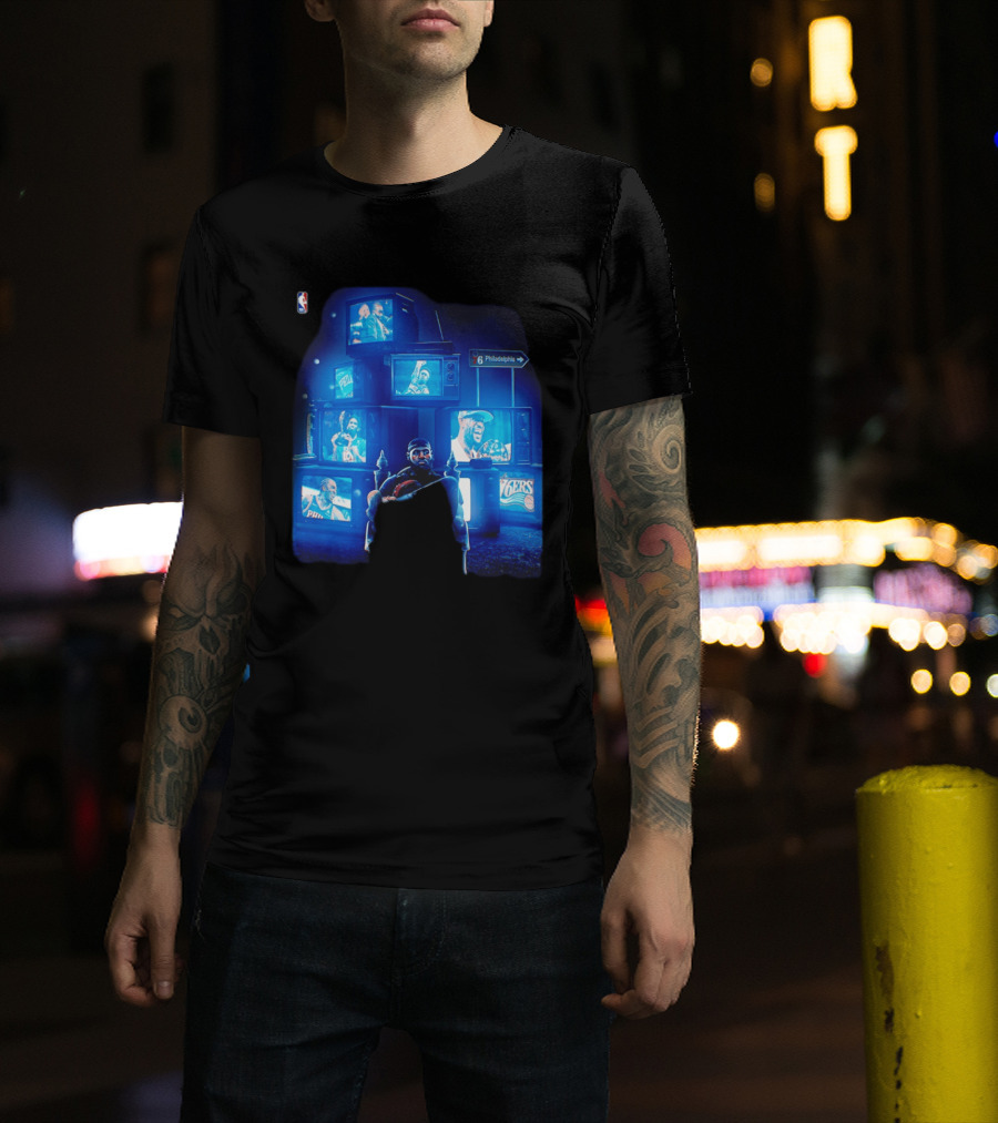 Philadelphia 76ers LeBron James NBA Collage TVs And Signs T-Shirt