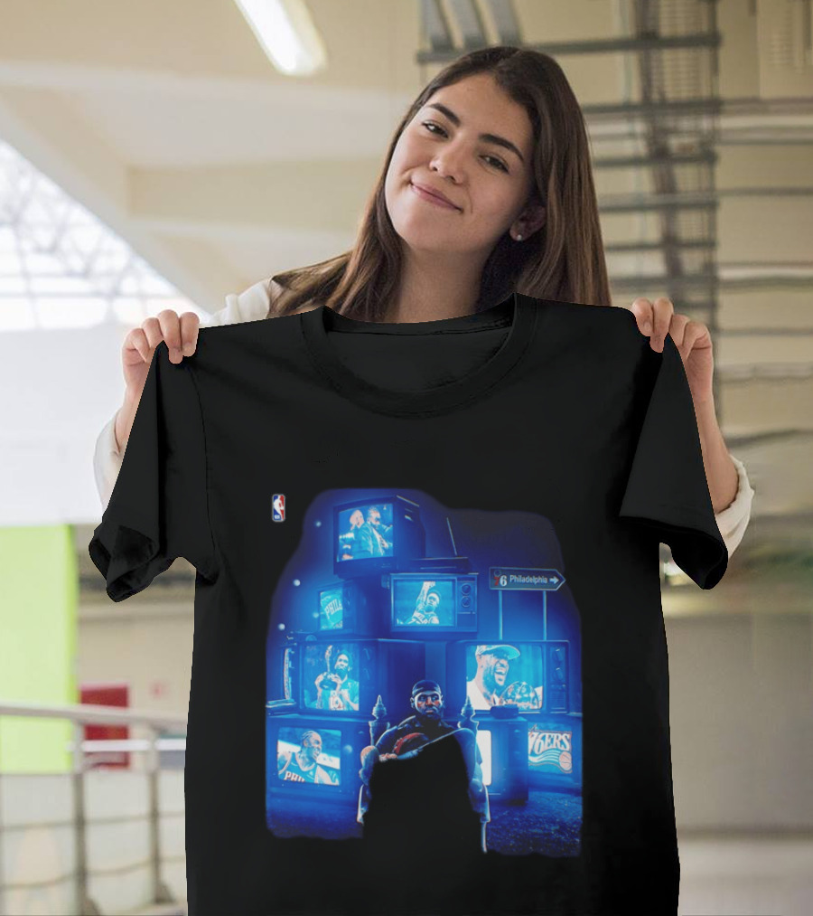 Philadelphia 76ers LeBron James NBA Collage TVs And Signs T-Shirt