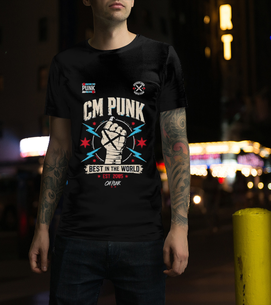CM Punk Fist Best In The World Est 2005 Stars And Lightning T-Shirt